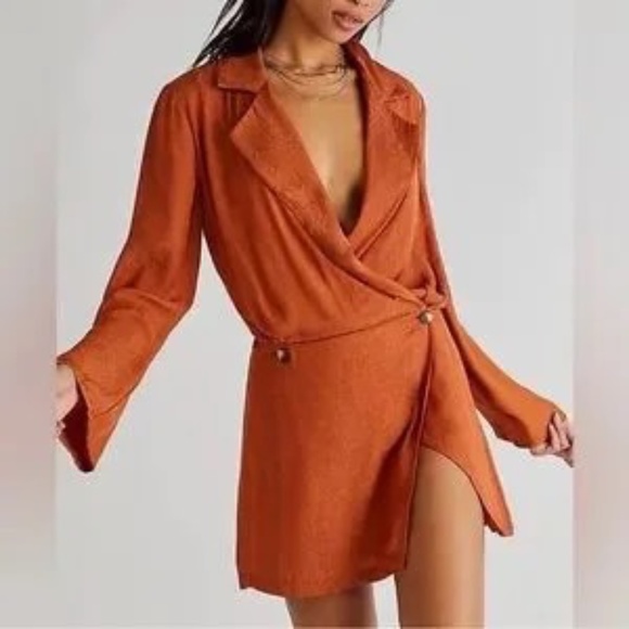 Free People Simone Notch Lapel Long Sleeve Mini Dress in Cinnaber M - Picture 10 of 11